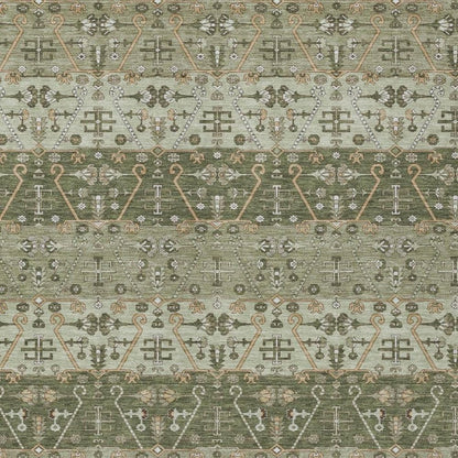 5' X 8' Olive Green And Green Oriental Washable Indoor Outdoor Area Rug