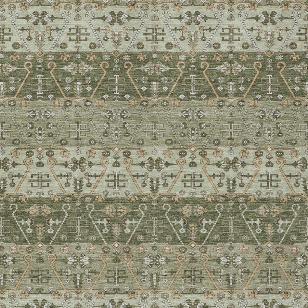 9' X 12' Olive Green And Green Oriental Washable Indoor Outdoor Area Rug