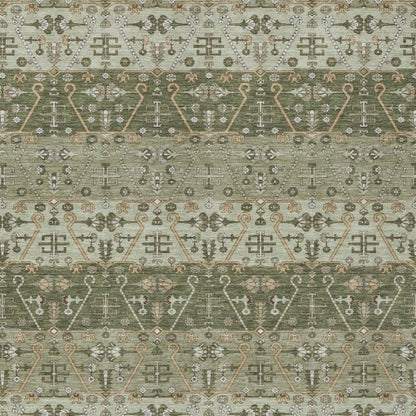 9' X 12' Olive Green And Green Oriental Washable Indoor Outdoor Area Rug