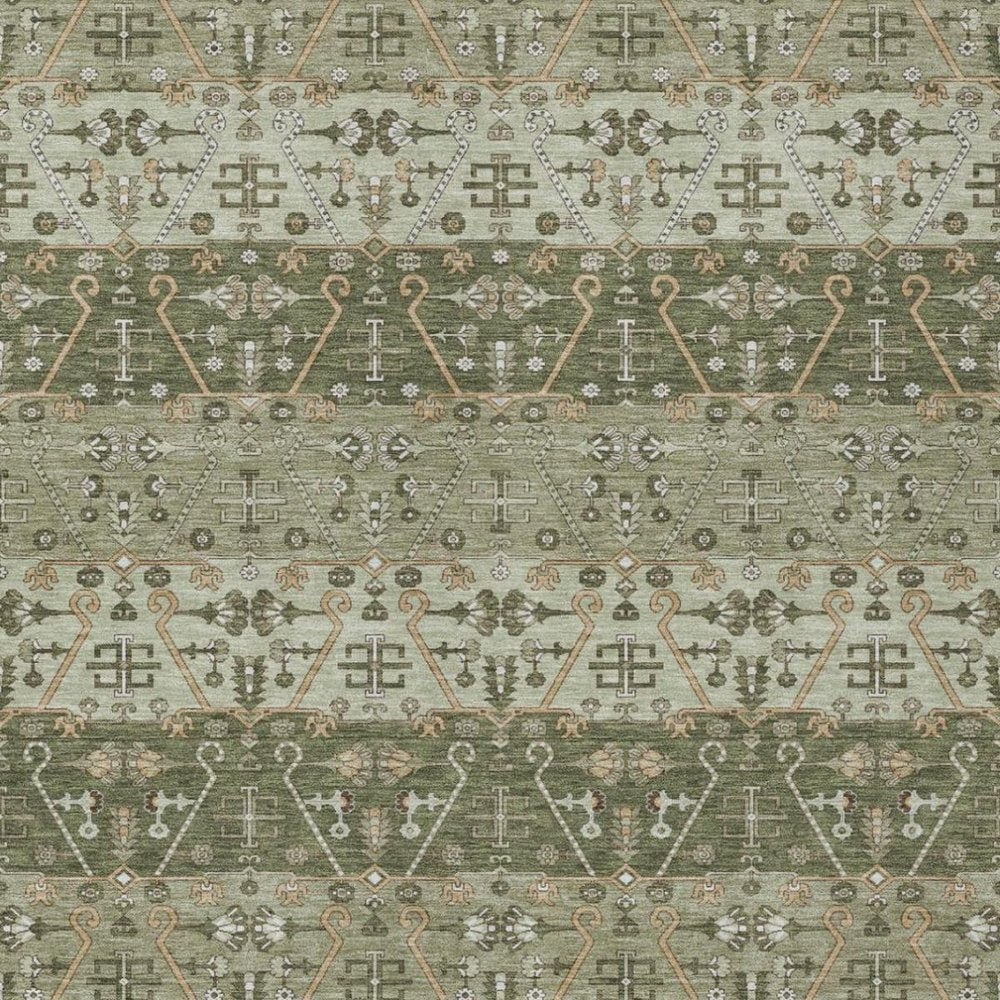 9' X 12' Olive Green And Green Oriental Washable Indoor Outdoor Area Rug