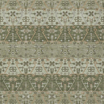9' X 12' Olive Green And Green Oriental Washable Indoor Outdoor Area Rug