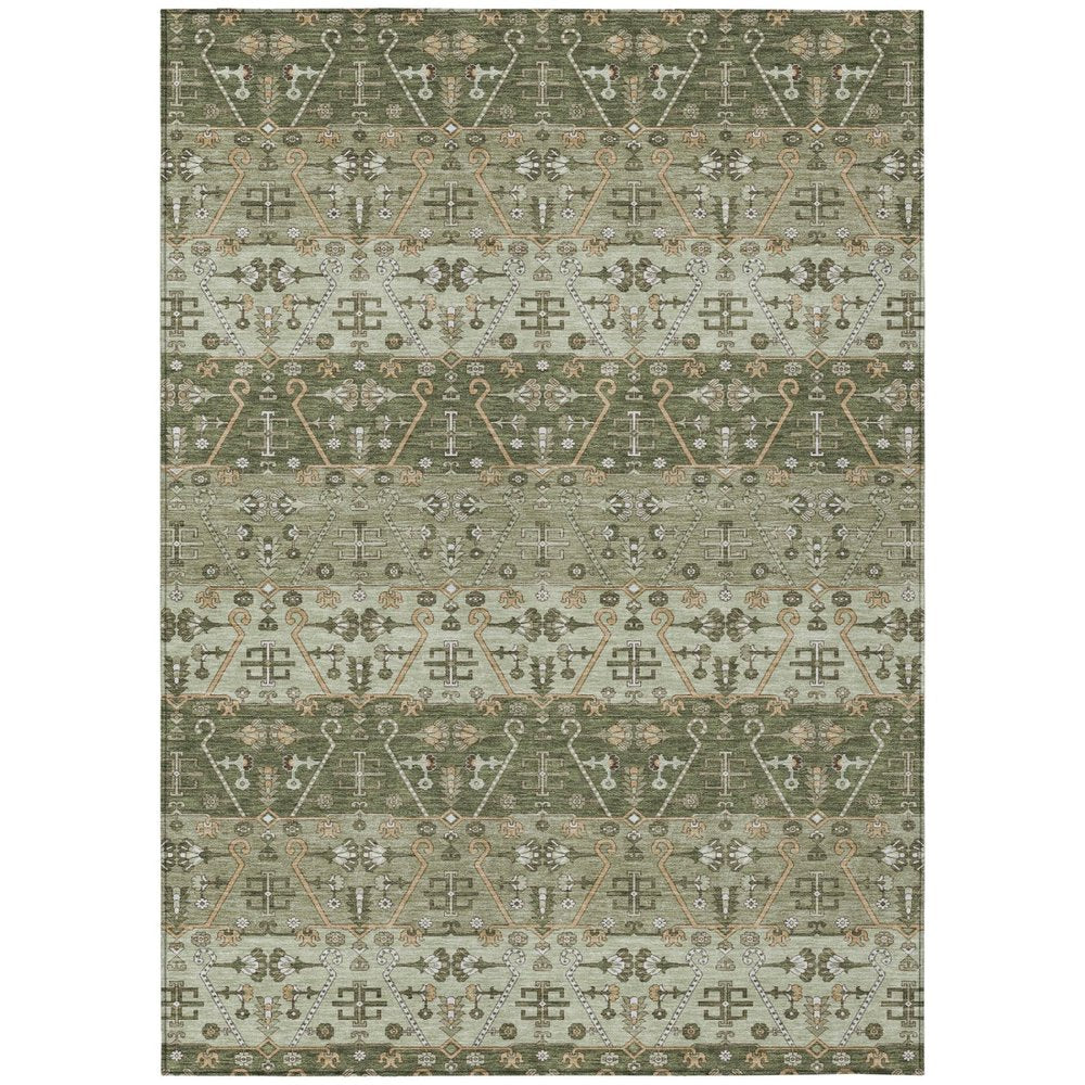 9' X 12' Olive Green And Green Oriental Washable Indoor Outdoor Area Rug HomeRoots
