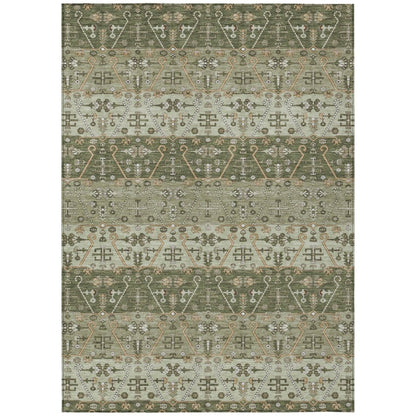 9' X 12' Olive Green And Green Oriental Washable Indoor Outdoor Area Rug HomeRoots