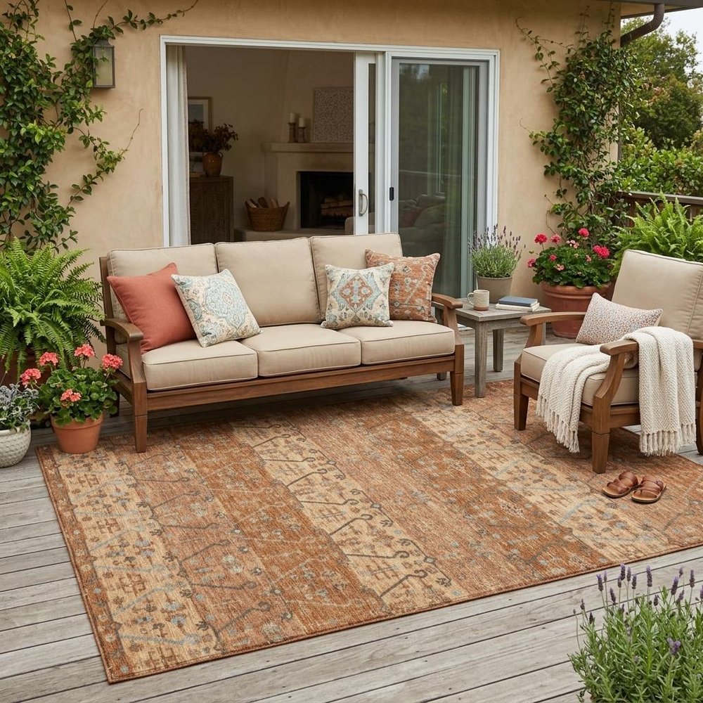 5' X 8' Orange And Brown Oriental Washable Indoor Outdoor Area Rug HomeRoots