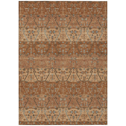 5' X 8' Orange And Brown Oriental Washable Indoor Outdoor Area Rug HomeRoots