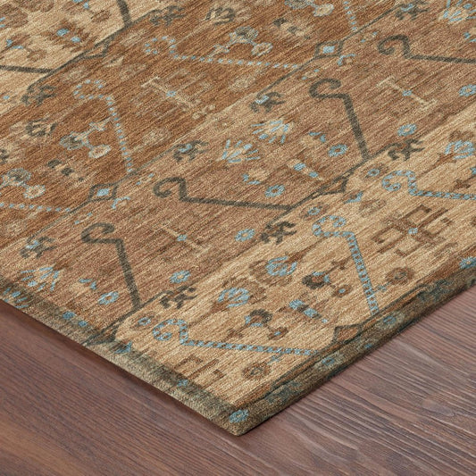 5' X 8' Orange And Brown Oriental Washable Indoor Outdoor Area Rug