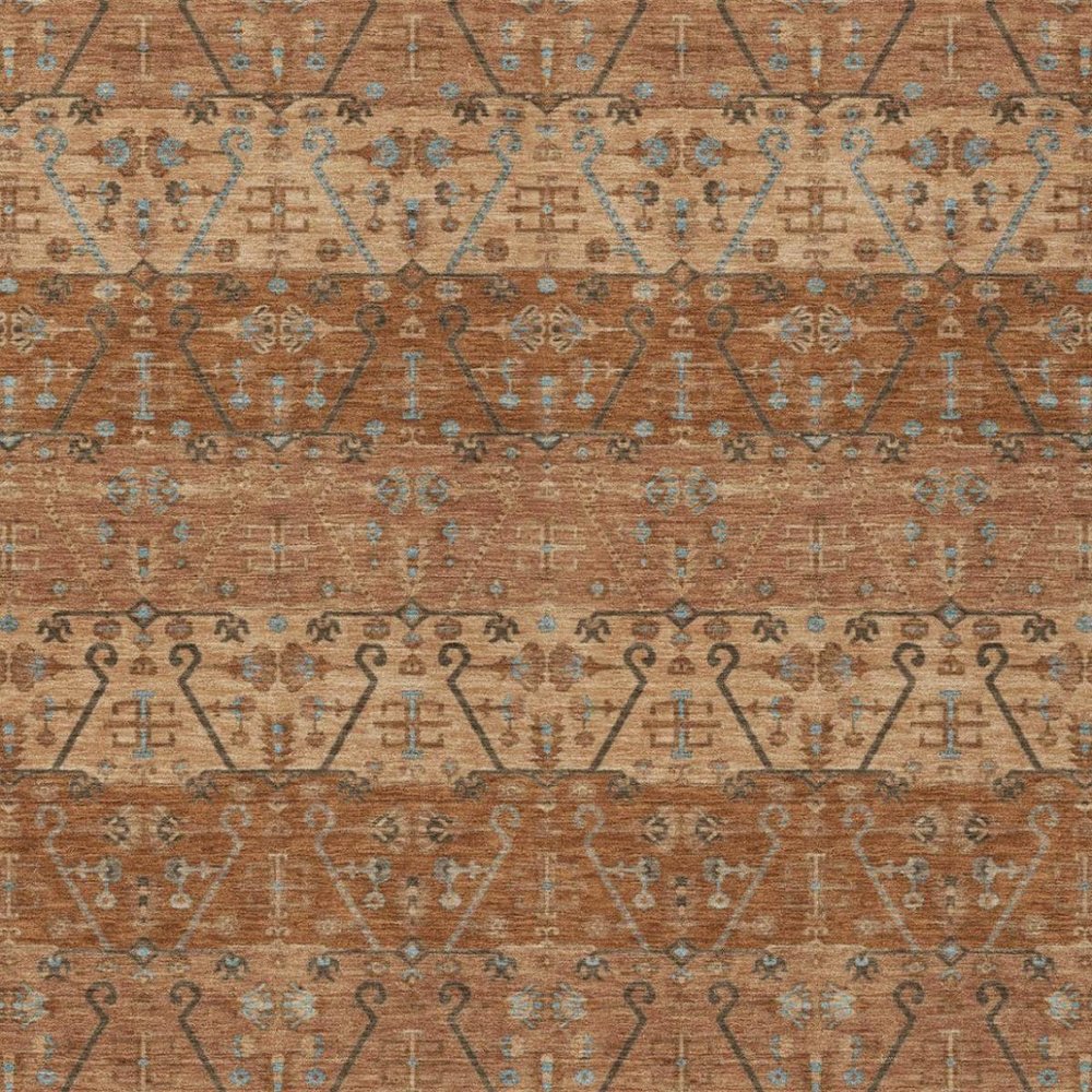 8' X 10' Orange And Brown Oriental Washable Indoor Outdoor Area Rug