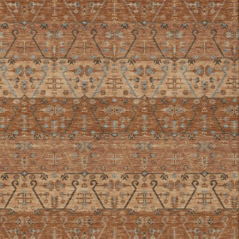 8' X 10' Orange And Brown Oriental Washable Indoor Outdoor Area Rug