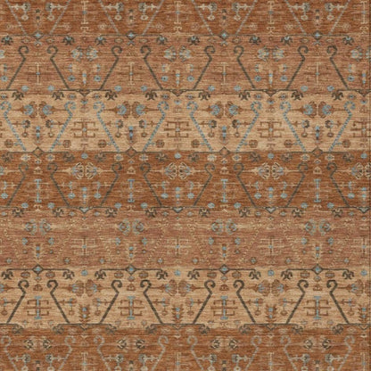 8' X 10' Orange And Brown Oriental Washable Indoor Outdoor Area Rug