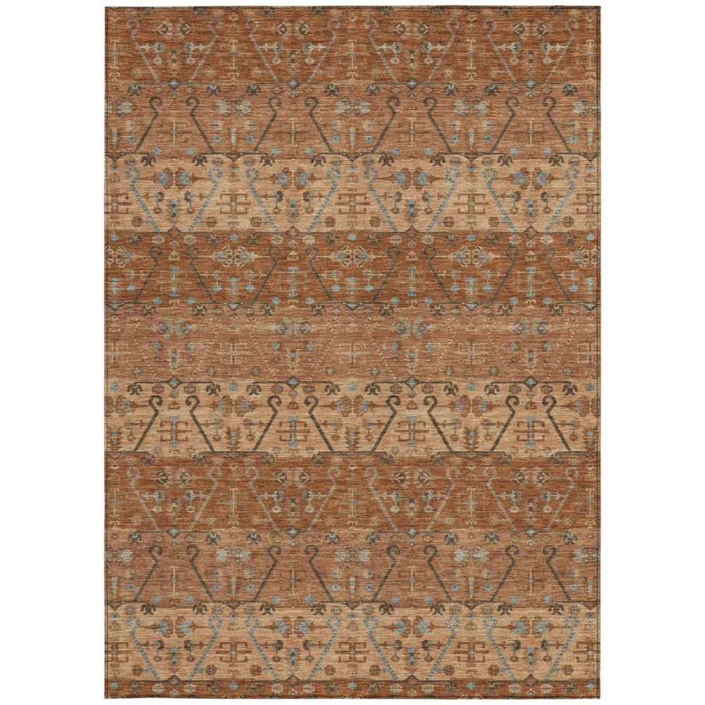 8' X 10' Orange And Brown Oriental Washable Indoor Outdoor Area Rug — view 8