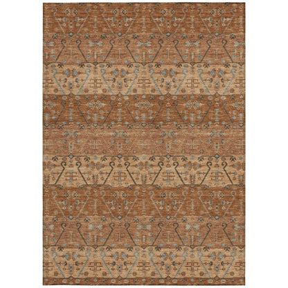 8' X 10' Orange And Brown Oriental Washable Indoor Outdoor Area Rug