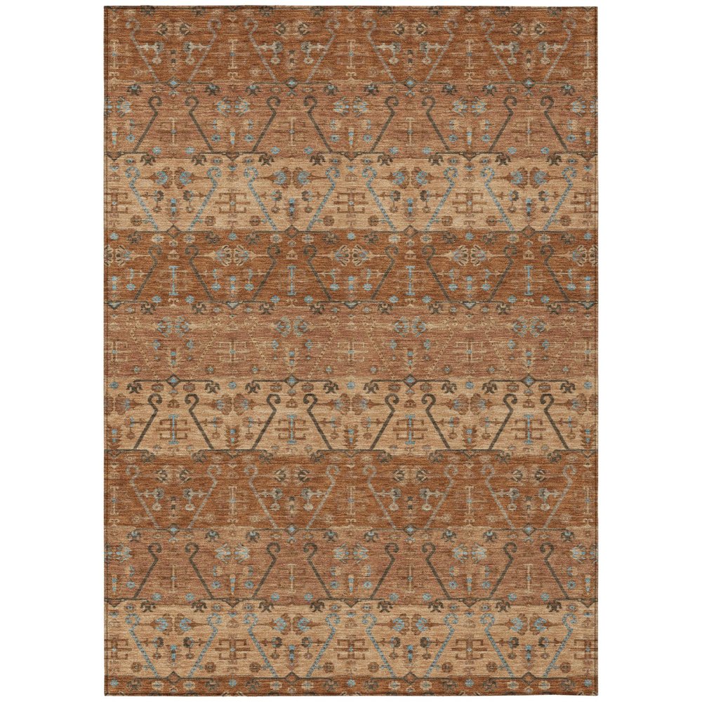 8' X 10' Orange And Brown Oriental Washable Indoor Outdoor Area Rug