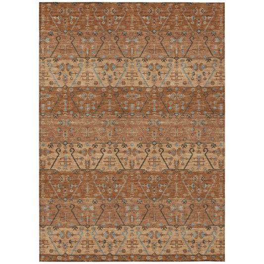 8' X 10' Orange And Brown Oriental Washable Indoor Outdoor Area Rug