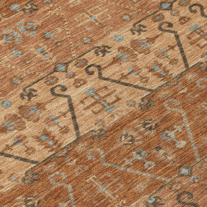 8' X 10' Orange And Brown Oriental Washable Indoor Outdoor Area Rug HomeRoots