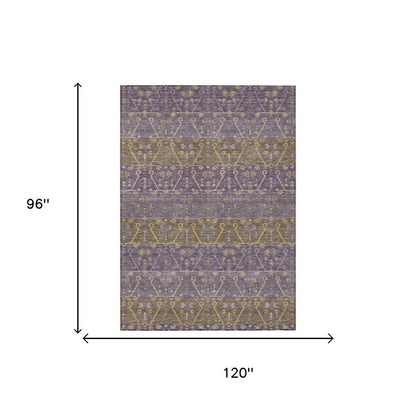 8' X 10' Plum And Purple Oriental Washable Indoor Outdoor Area Rug