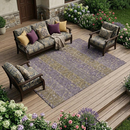 8' X 10' Plum And Purple Oriental Washable Indoor Outdoor Area Rug HomeRoots