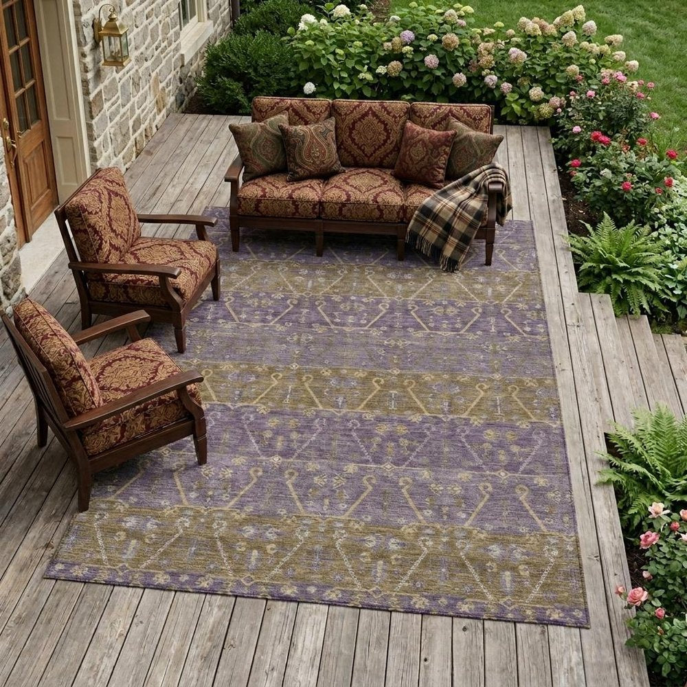 9' X 12' Plum And Purple Oriental Washable Indoor Outdoor Area Rug HomeRoots
