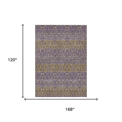 10' X 14' Plum And Purple Oriental Washable Indoor Outdoor Area Rug