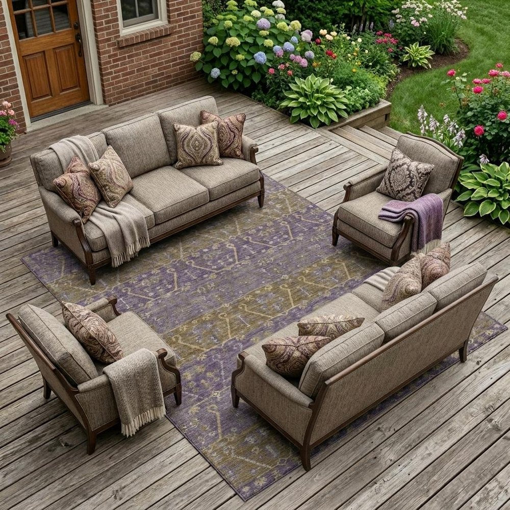 10' X 14' Plum And Purple Oriental Washable Indoor Outdoor Area Rug — view 6