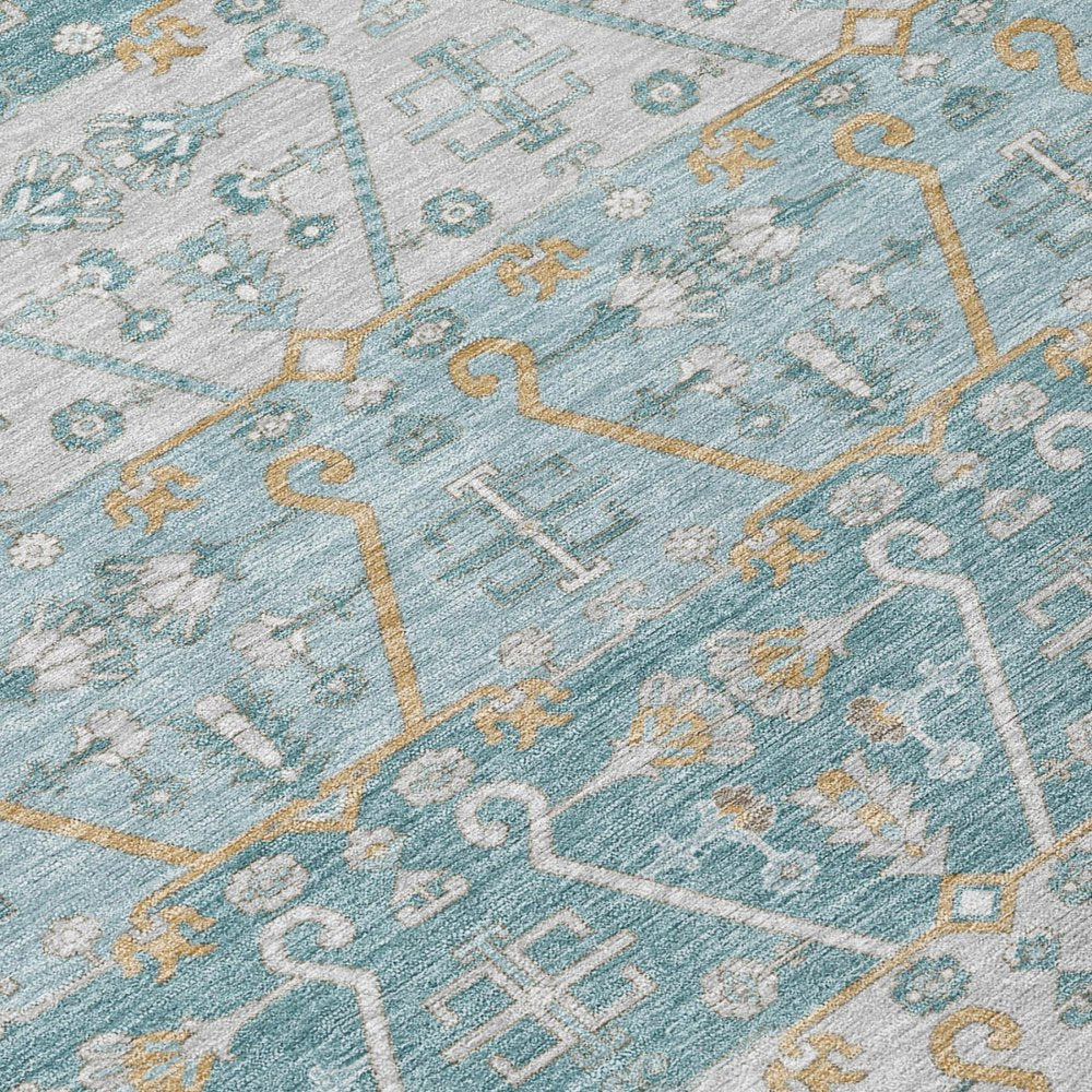 5' X 8' Teal Blue And Silver Oriental Washable Indoor Outdoor Area Rug HomeRoots