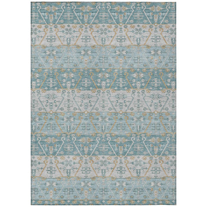 9' X 12' Teal Blue And Silver Oriental Washable Indoor Outdoor Area Rug HomeRoots