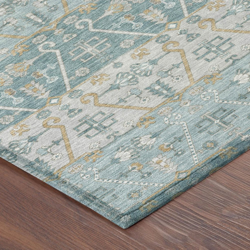 9' X 12' Teal Blue And Silver Oriental Washable Indoor Outdoor Area Rug HomeRoots