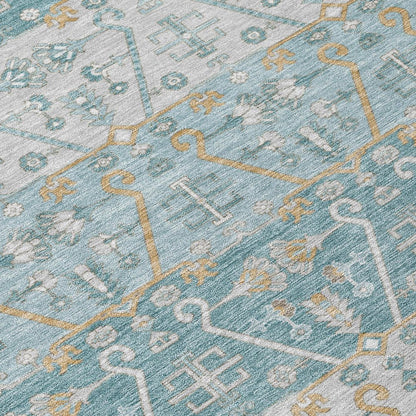 9' X 12' Teal Blue And Silver Oriental Washable Indoor Outdoor Area Rug HomeRoots