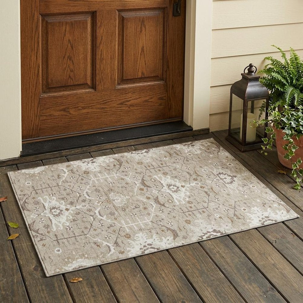 3' X 5' Beige And Brown Oriental Washable Indoor Outdoor Area Rug — view 5