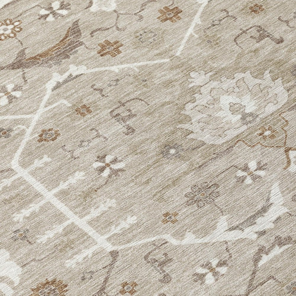 3' X 5' Beige And Brown Oriental Washable Indoor Outdoor Area Rug HomeRoots