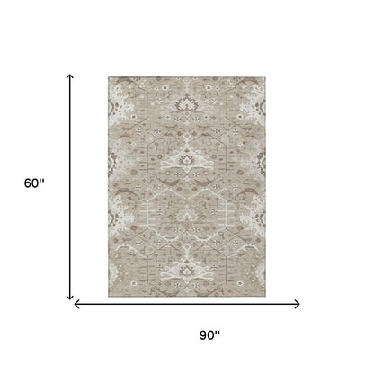 5' X 8' Beige And Brown Oriental Washable Indoor Outdoor Area Rug HomeRoots