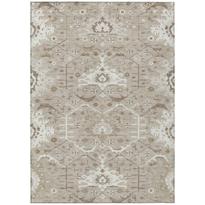 5' X 8' Beige And Brown Oriental Washable Indoor Outdoor Area Rug HomeRoots