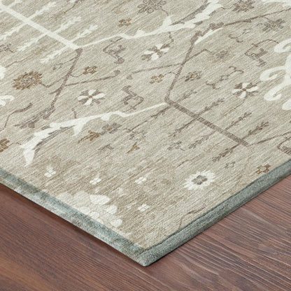 8' Beige And Brown Round Oriental Washable Indoor Outdoor Area Rug HomeRoots