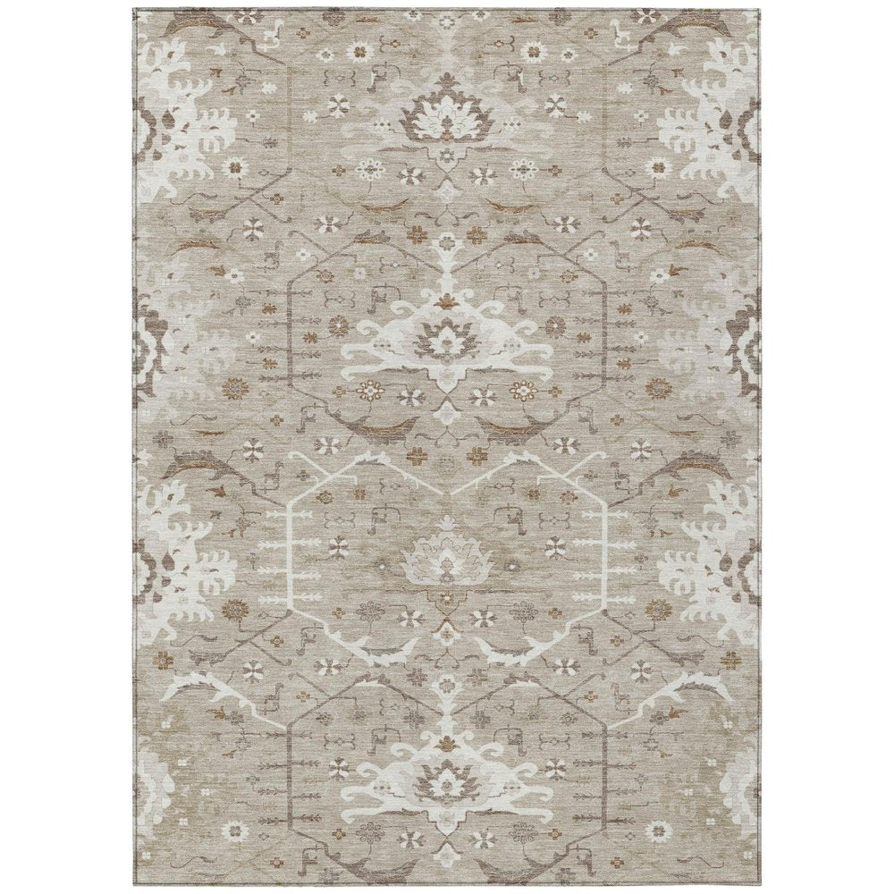 8' X 10' Beige And Brown Oriental Washable Indoor Outdoor Area Rug HomeRoots