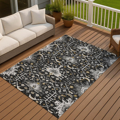 3' X 5' Black And Graphite Oriental Washable Indoor Outdoor Area Rug HomeRoots