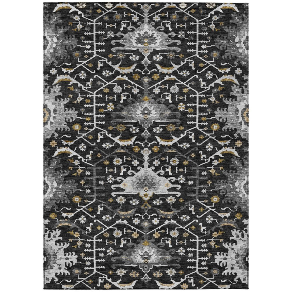 3' X 5' Black And Graphite Oriental Washable Indoor Outdoor Area Rug HomeRoots