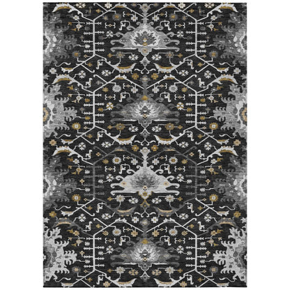 3' X 5' Black And Graphite Oriental Washable Indoor Outdoor Area Rug HomeRoots