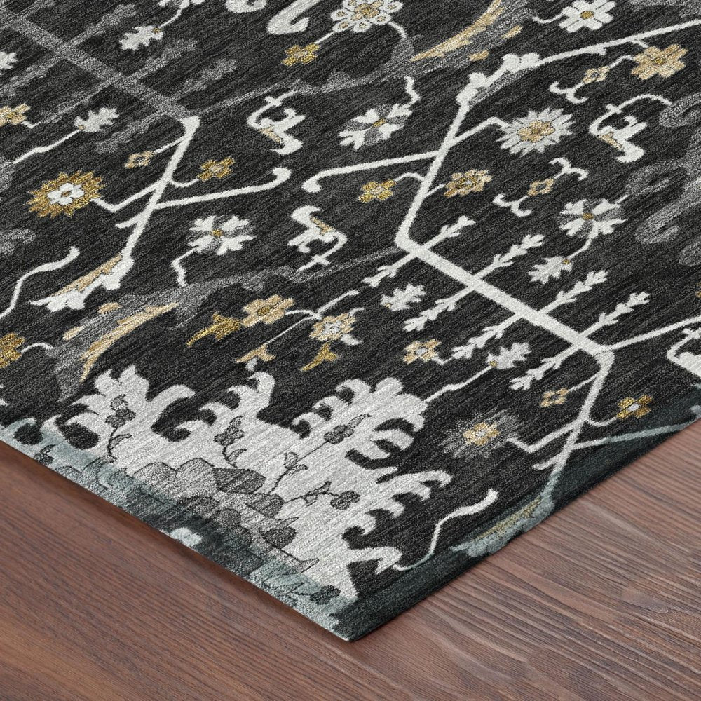 3' X 5' Black And Graphite Oriental Washable Indoor Outdoor Area Rug HomeRoots