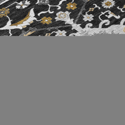 3' X 5' Black And Graphite Oriental Washable Indoor Outdoor Area Rug HomeRoots