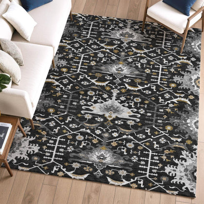 3' X 5' Black And Graphite Oriental Washable Indoor Outdoor Area Rug HomeRoots
