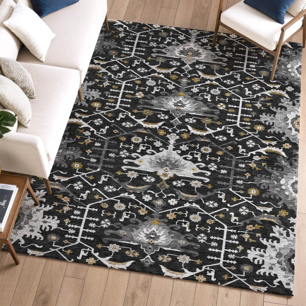3' X 5' Black And Graphite Oriental Washable Indoor Outdoor Area Rug HomeRoots