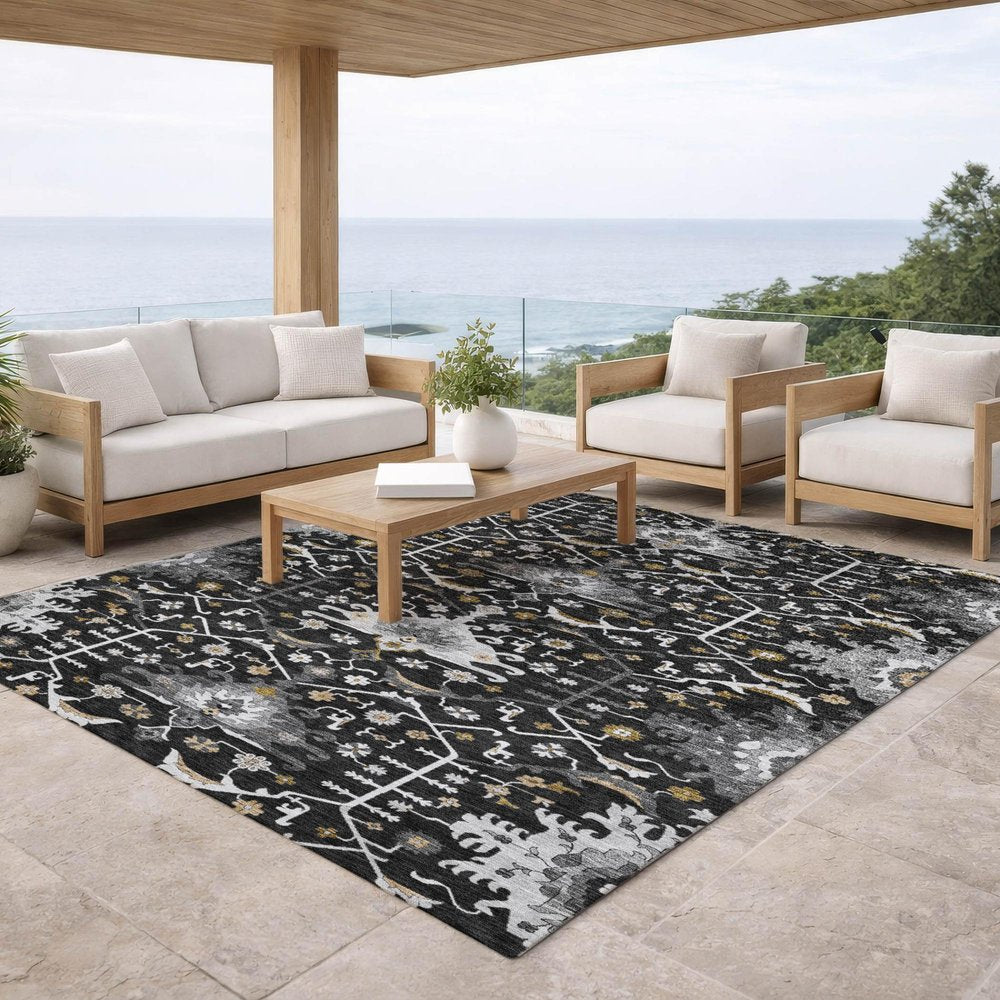3' X 5' Black And Graphite Oriental Washable Indoor Outdoor Area Rug — view 11