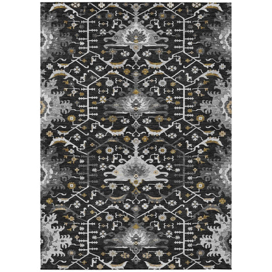 10' X 14' Black And Graphite Oriental Washable Indoor Outdoor Area Rug