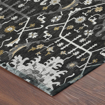 10' X 14' Black And Graphite Oriental Washable Indoor Outdoor Area Rug HomeRoots