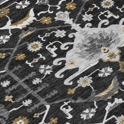 10' X 14' Black And Graphite Oriental Washable Indoor Outdoor Area Rug HomeRoots