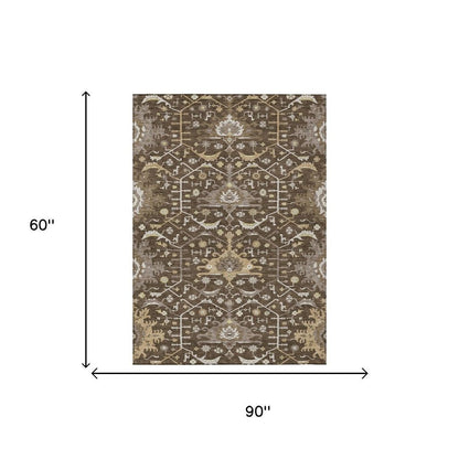 5' X 8' Chocolate And Brown Oriental Washable Indoor Outdoor Area Rug