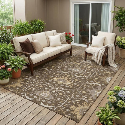 5' X 8' Chocolate And Brown Oriental Washable Indoor Outdoor Area Rug