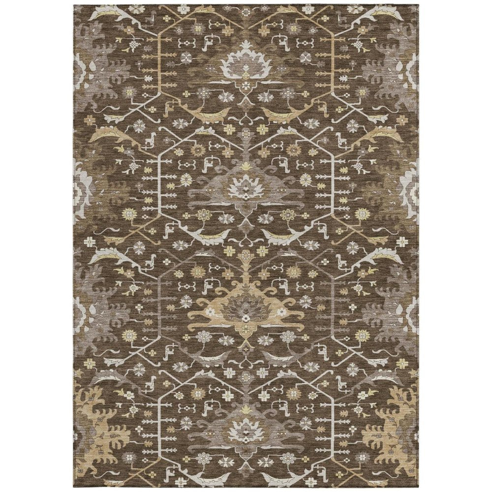 5' X 8' Chocolate And Brown Oriental Washable Indoor Outdoor Area Rug