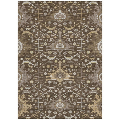 5' X 8' Chocolate And Brown Oriental Washable Indoor Outdoor Area Rug