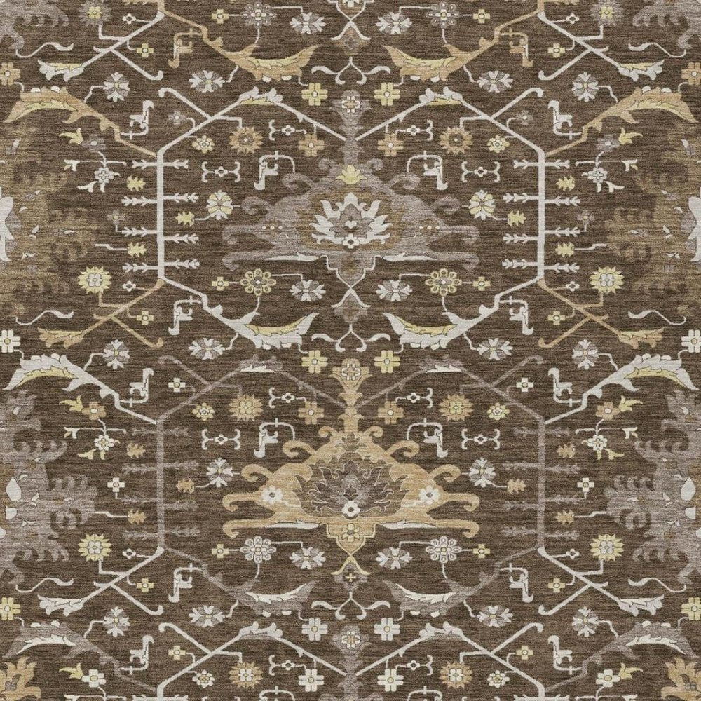 5' X 8' Chocolate And Brown Oriental Washable Indoor Outdoor Area Rug — view 8