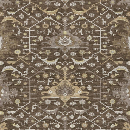 5' X 8' Chocolate And Brown Oriental Washable Indoor Outdoor Area Rug